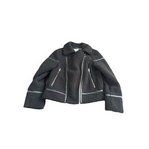 Joie Womens Faux Leather Bomber Jacket Shearling Coat Size Xs